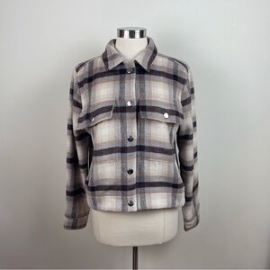 Industry Republic Clothing Brown Tan Plaid Button Front Collared Jacket Large